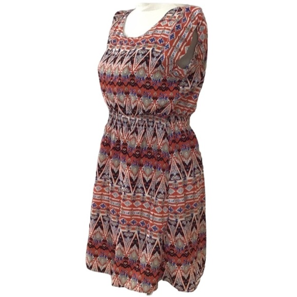 Avocado Cap Sleeve Aztec Pattern Short Sleeve Dress Size 8 - Picture 2 of 5